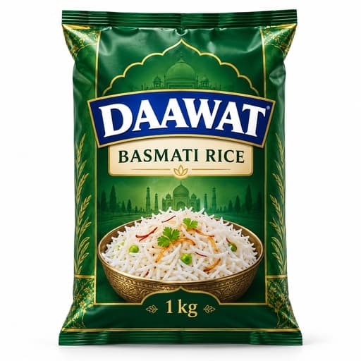 Daawat / 1 kg / Basmati / Premium / Bag / Yes / 12 Months / 100% Rice